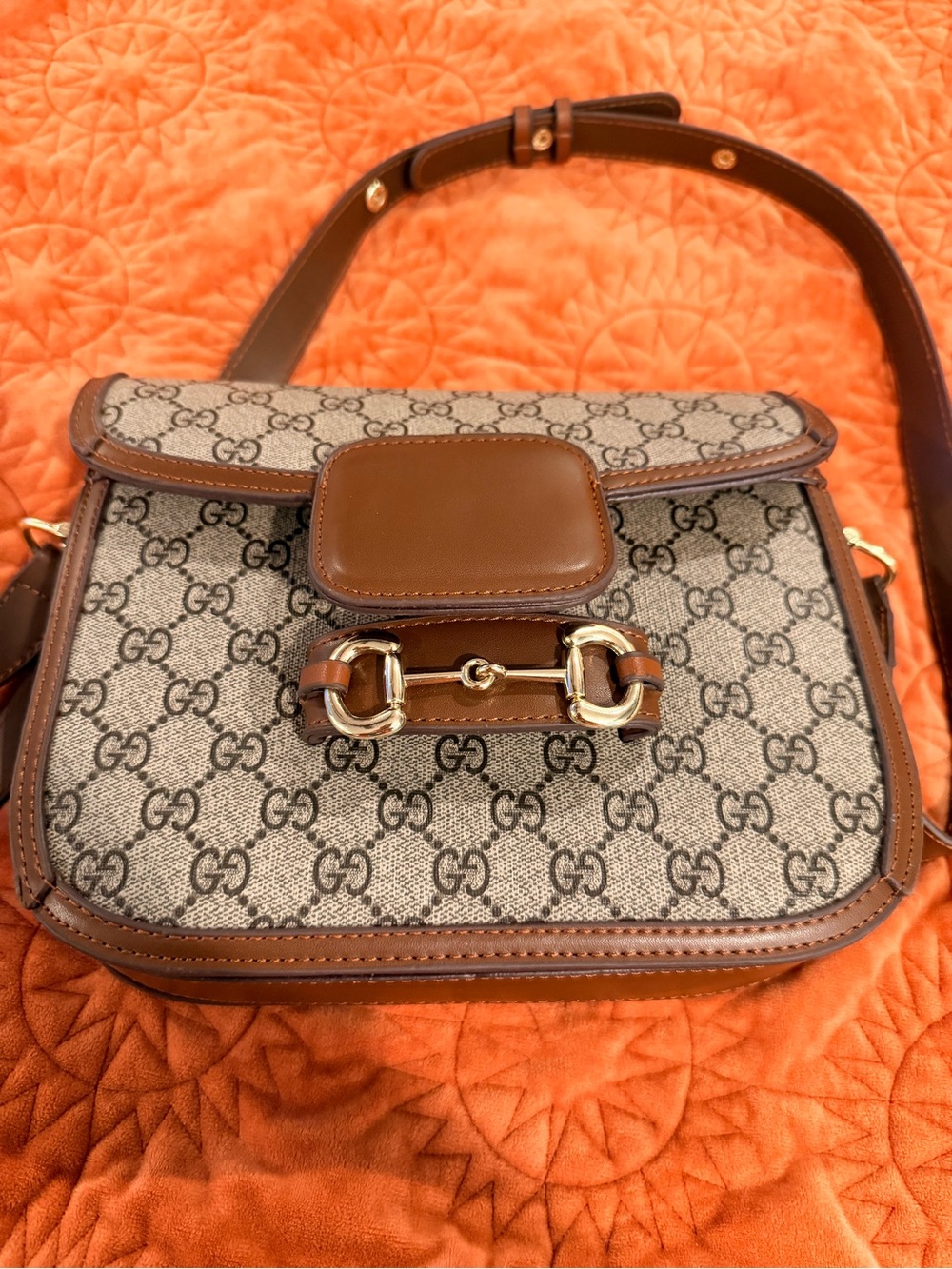 Brown Supreme Canvas Crossbody with Gold Horsebit Detail